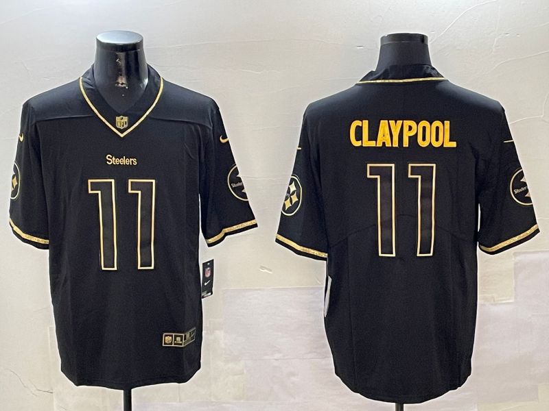 Men Pittsburgh Steelers #11 Claypool Black Gold Throwback 2024 Nike Limited NFL Jersey style 1